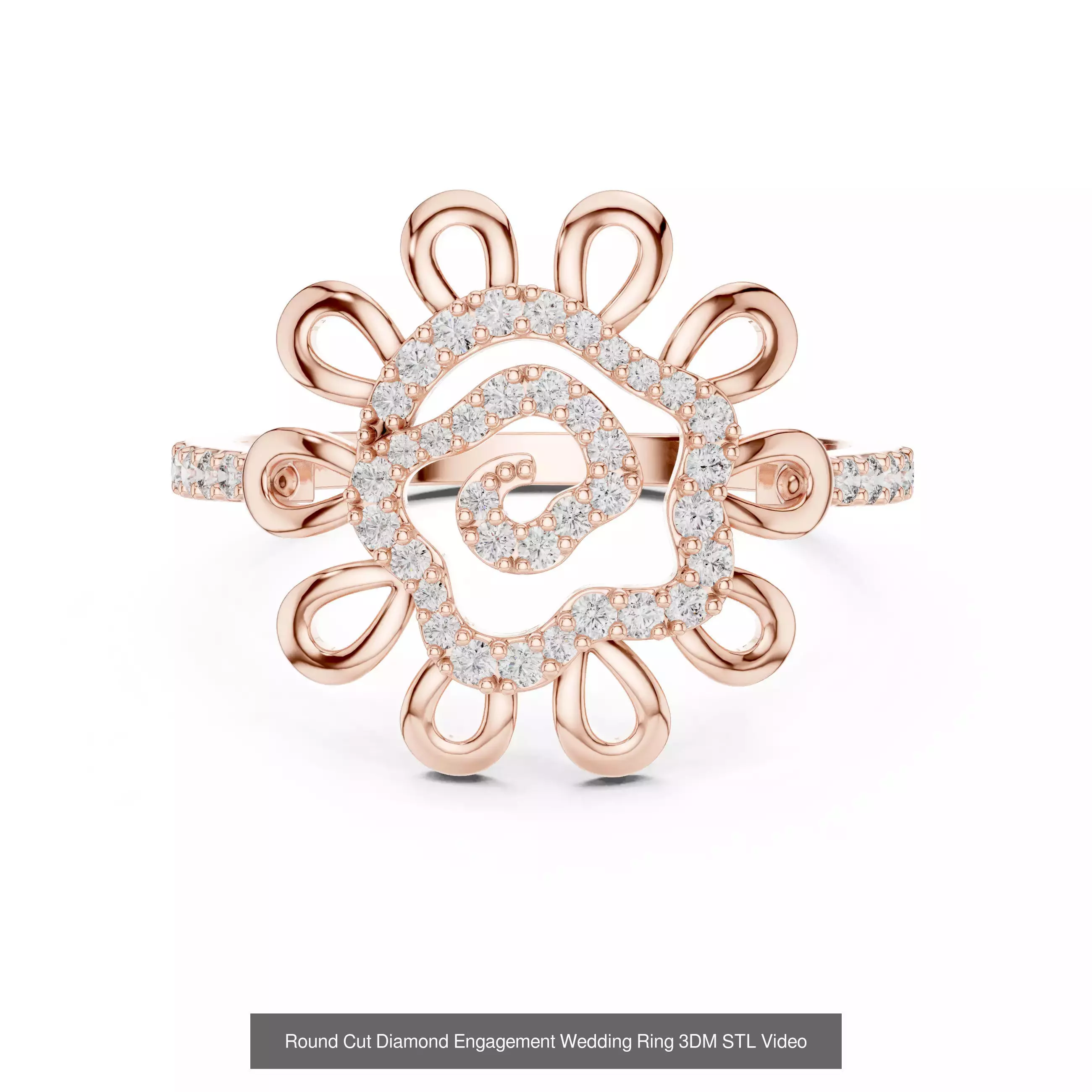 39 Cluster Flower Ring 3DM STL FBX OBJ 3 Color Render Video 3D Model Collection_15