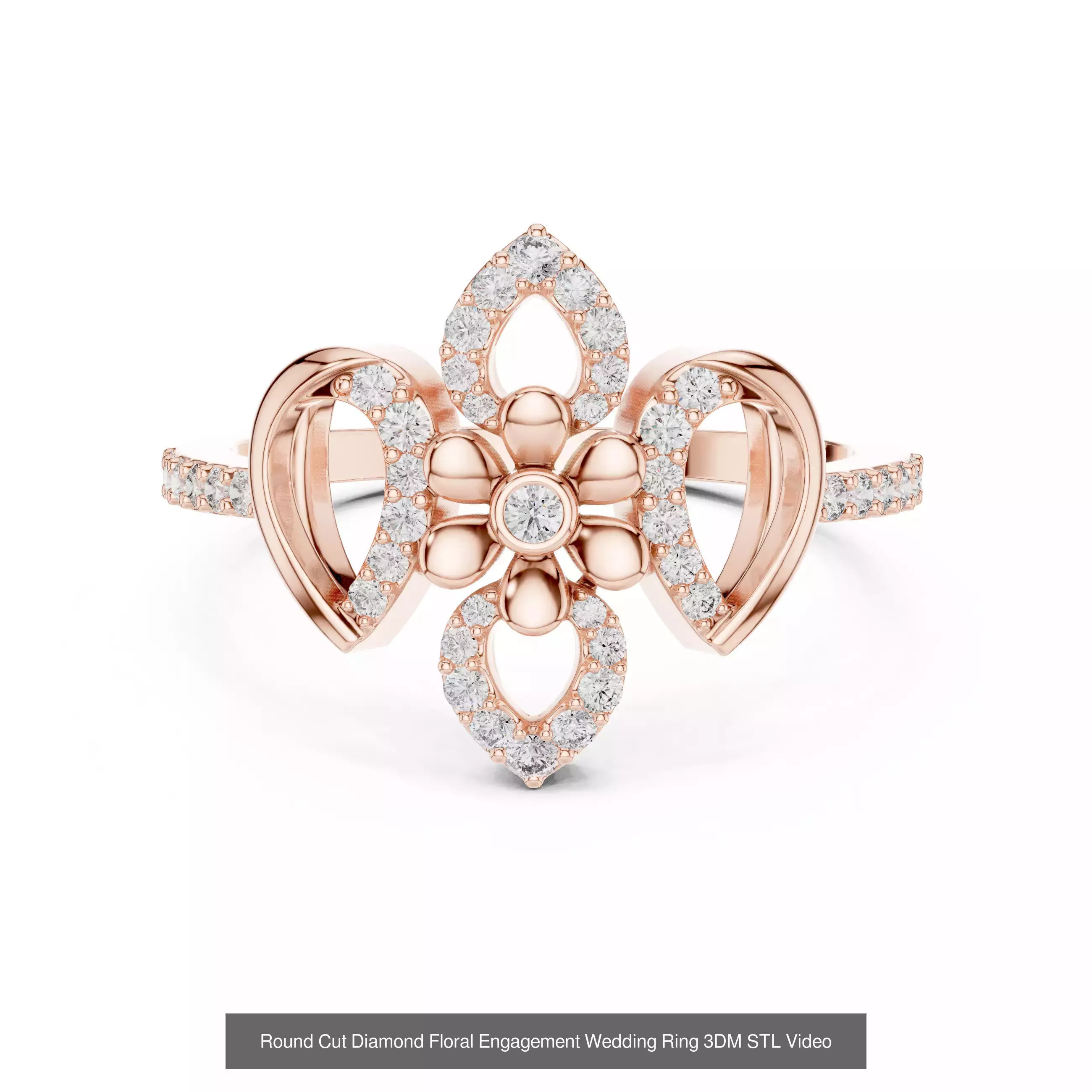 39 Cluster Flower Ring 3DM STL FBX OBJ 3 Color Render Video 3D Model Collection_10