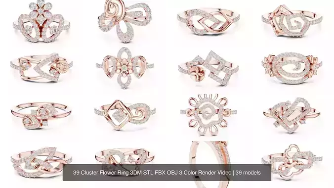 39 Cluster Flower Ring 3DM STL FBX OBJ 3 Color Render Video 3D Model Collection 39 Cluster Flower Ring 3DM STL FBX OBJ 3 Color Render Video 3D Model Collection