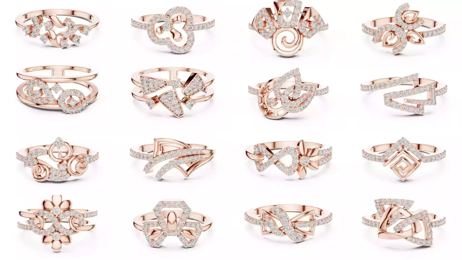 39 Cluster Flower Ring 3DM STL FBX OBJ 3 Color Render Video 3D Model Collection_1