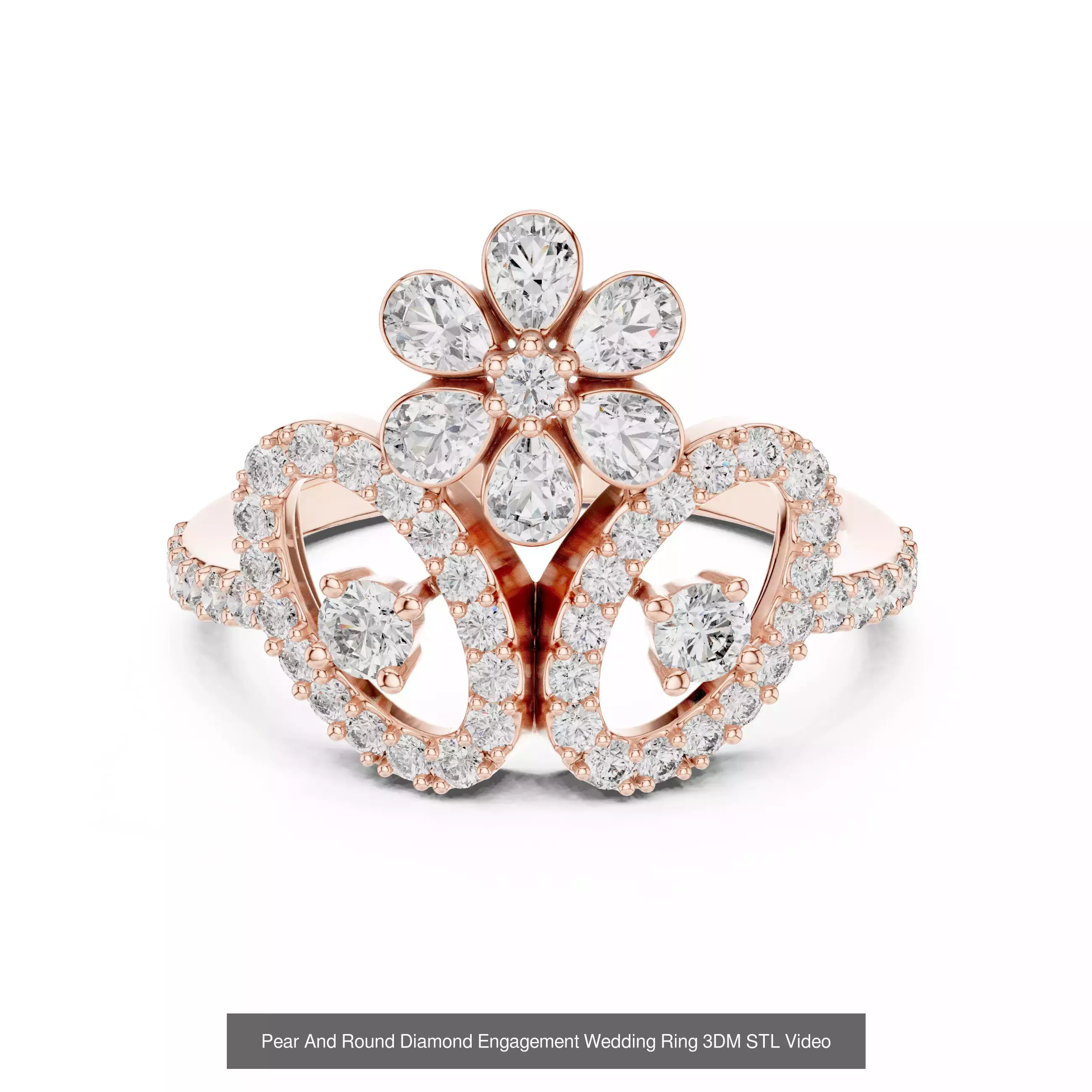 39 Cluster Flower Ring 3DM STL FBX OBJ 3 Color Render Video 3D Model Collection_5