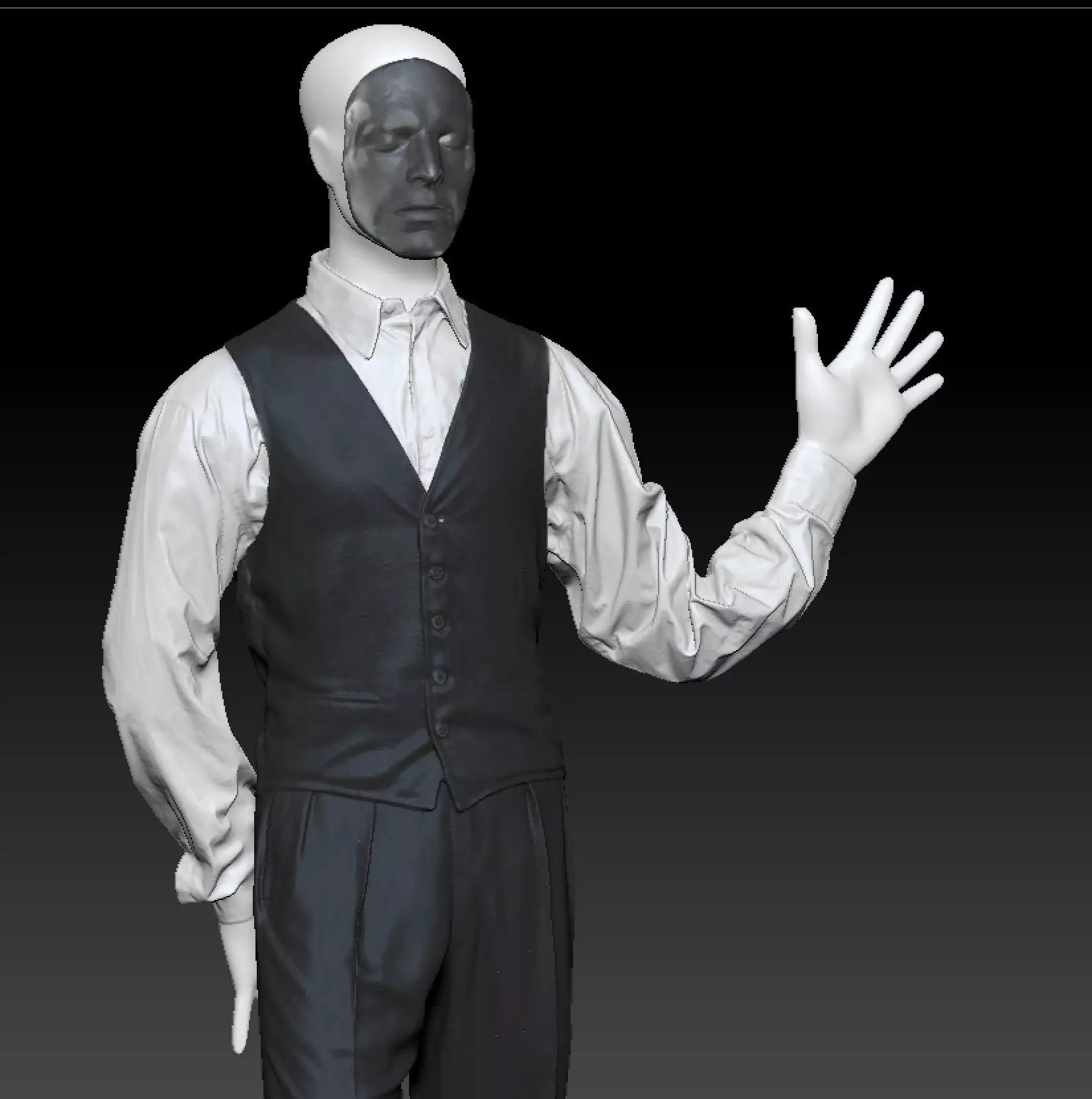 David Bowie black suit costume 3D model_2