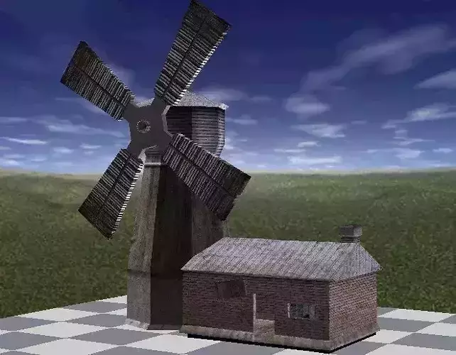 Farm Barn Silo and Windmill - Farmhouse collection Low-poly 3D model