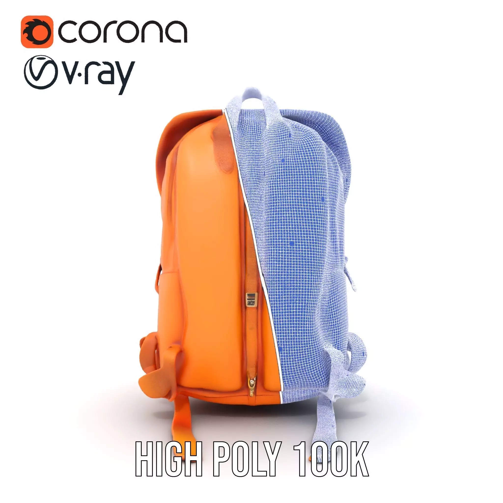 Vibrant Orange Backpack model pack Low-poly 3D model_32