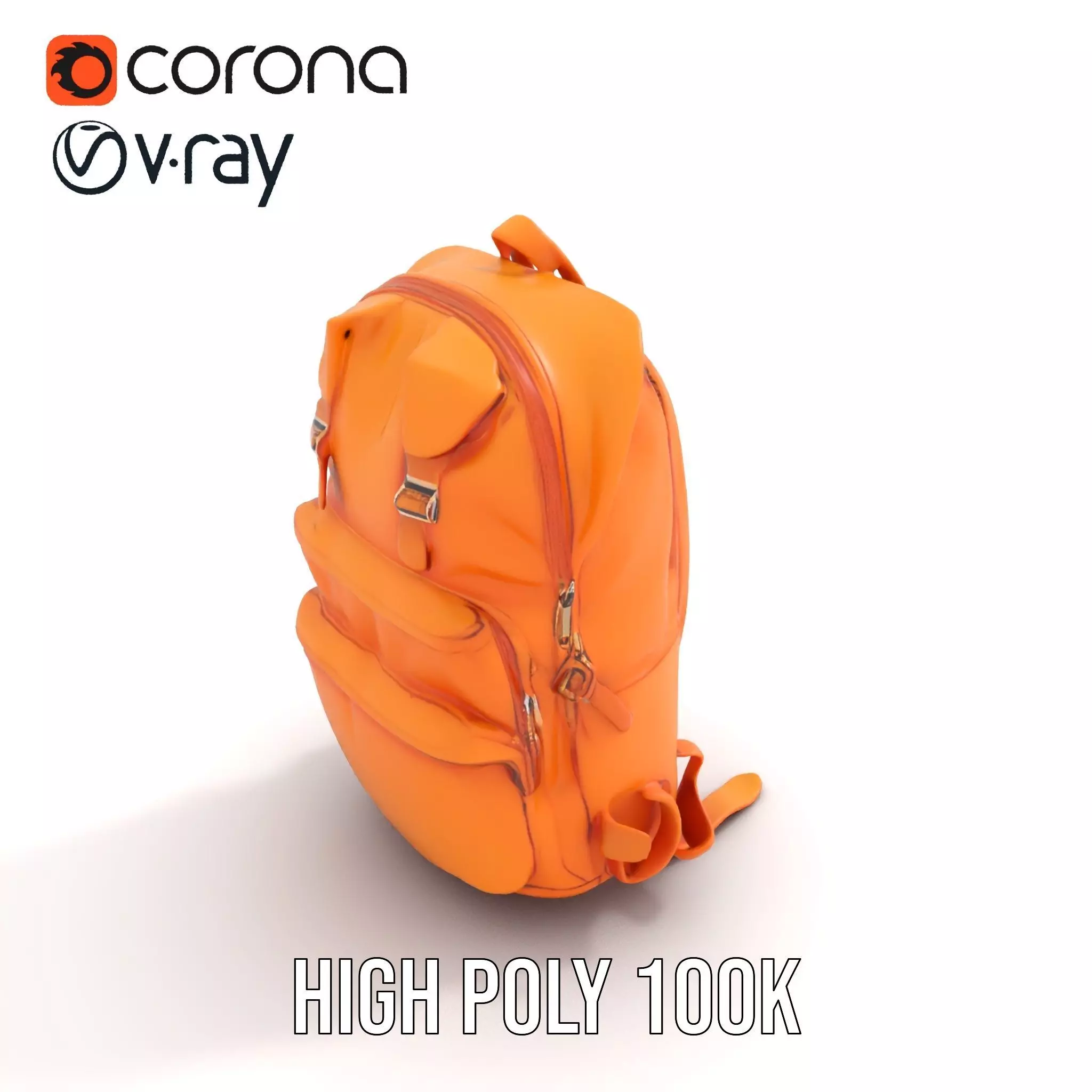 Vibrant Orange Backpack model pack Low-poly 3D model_17