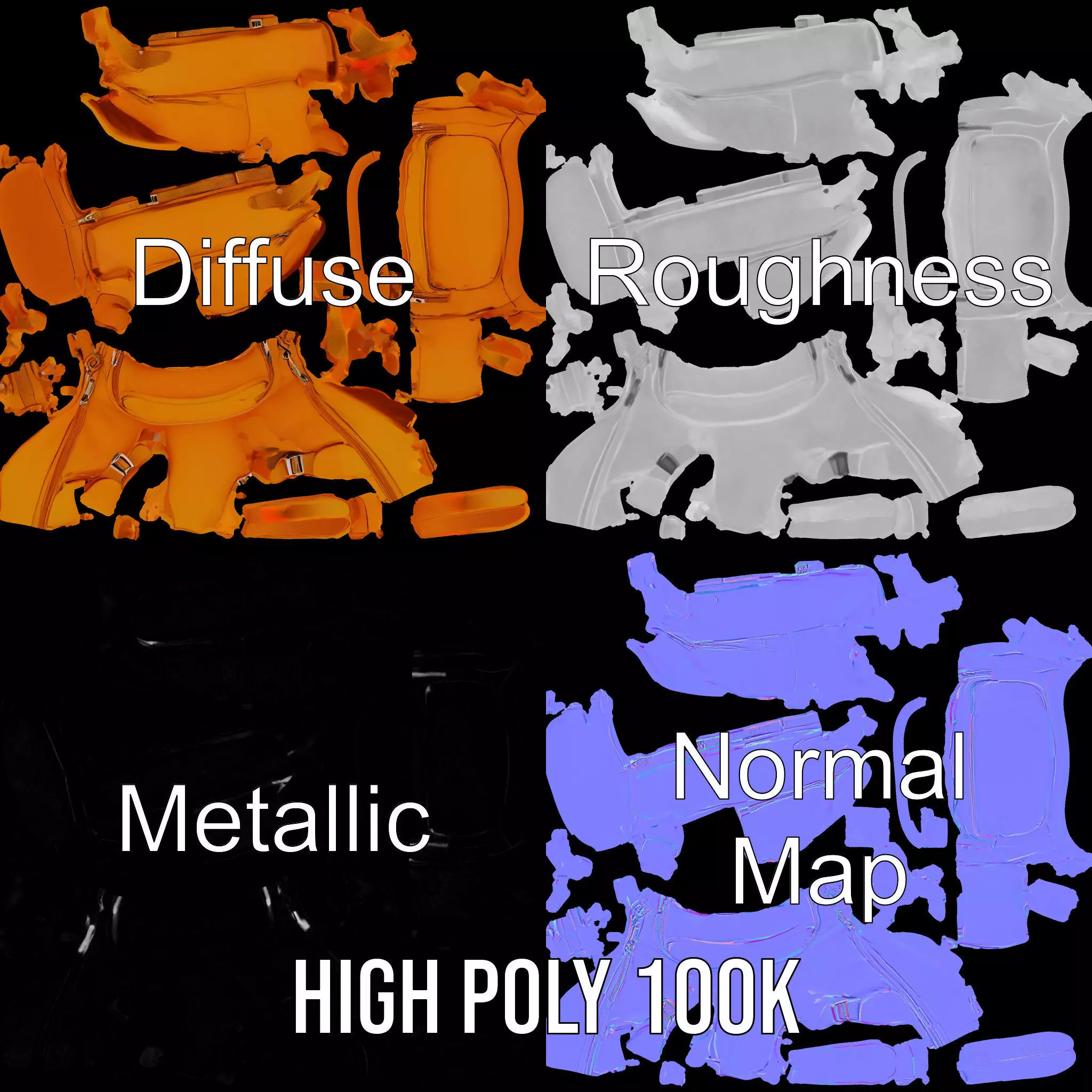 Vibrant Orange Backpack model pack Low-poly 3D model_3