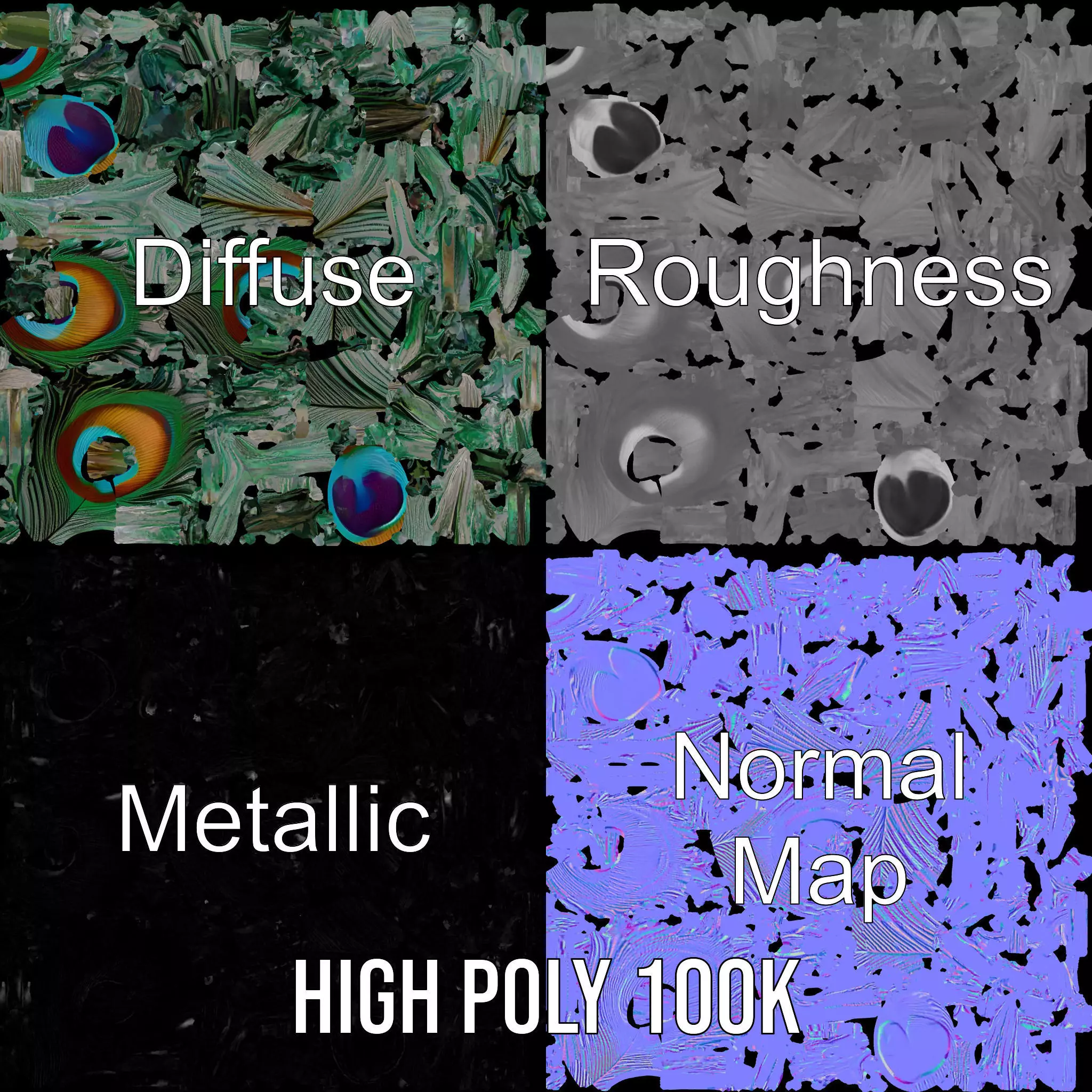 Elegant Peacock Feather model pack Low-poly 3D model_3