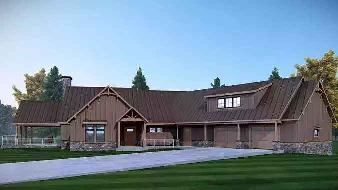 American House 3D Model Modern Suburban Home