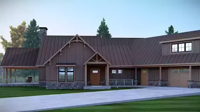 American House 3D Model Modern Suburban Home 3D model 3