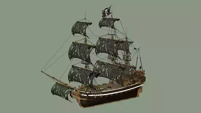 Sailboat Galleon - Game Ready A Low-poly 3D Model