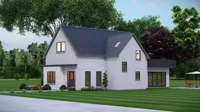 American House 3D Model  Modern Suburban Residential Home