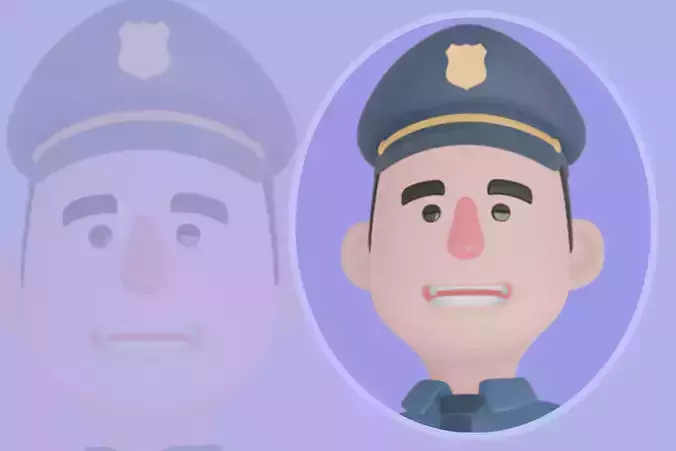 Stylized 3D Male Police Character-Cartoon Officer with Lightbulb