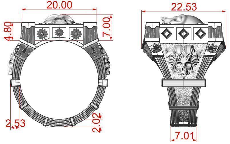 Vampire Skull ring many sizes 3D print model_6