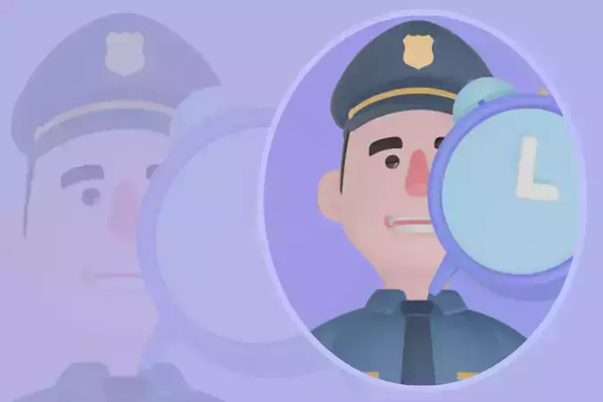Stylized 3D Male Police Character - Officer Holding Alarm Clock