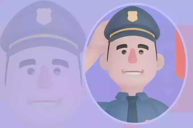 Stylized 3D Male Police Character - Officer Scratching Head