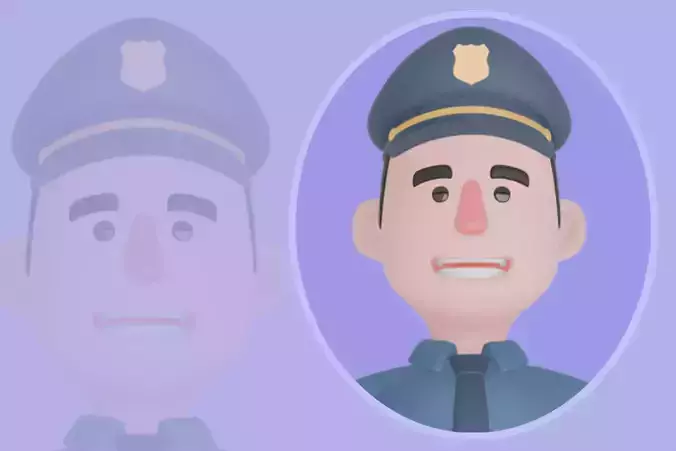 Stylized 3D Male Police Character - Officer with Money Bags
