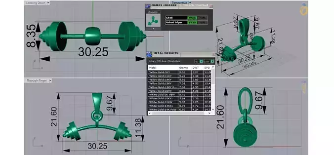 Dumbbell Design Gold stl 3dm Pendant Model gp0095
