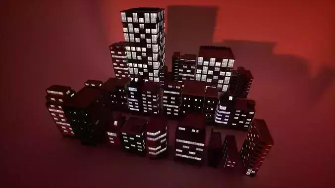 Japanese Office Buildings 01 - Background Buildings Low-poly 3D model 2