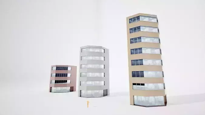 Japanese Office Buildings 01 - Background Buildings Low-poly 3D model 5