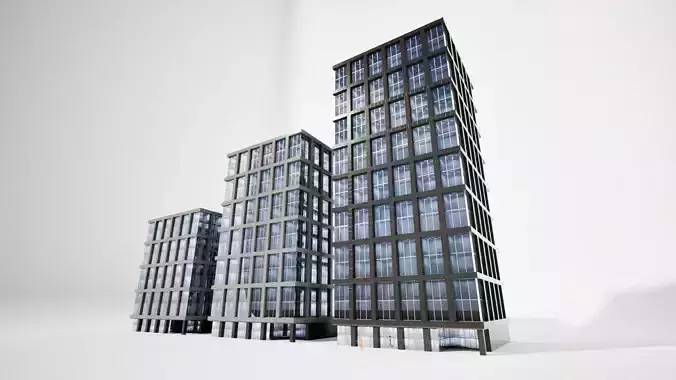 Japanese Office Buildings 01 - Background Buildings Low-poly 3D model 4