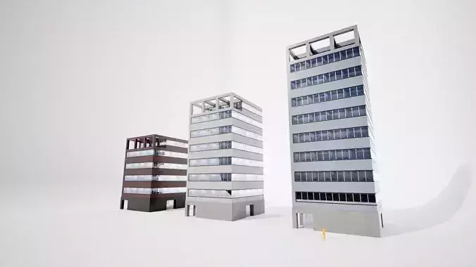 Japanese Office Buildings 01 - Background Buildings Low-poly 3D model 3