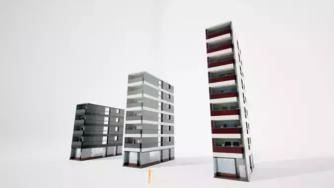 Japanese Office Buildings 01 - Background Buildings Low-poly 3D model 6