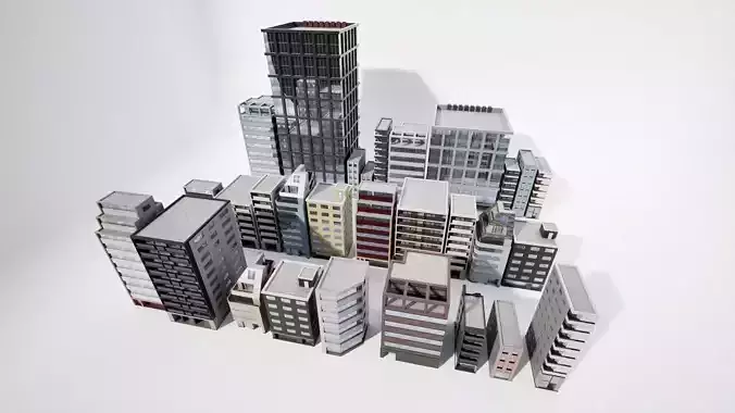 Japanese Office Buildings 01 - Background Buildings