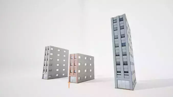 Japanese Office Buildings 01 - Background Buildings Low-poly 3D model 7