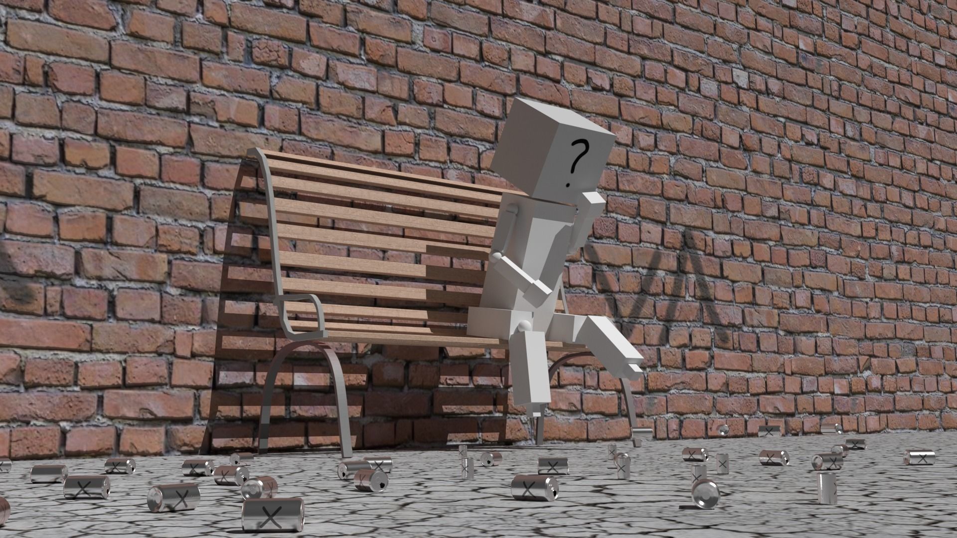 Bench man on Low-poly 3D model_0