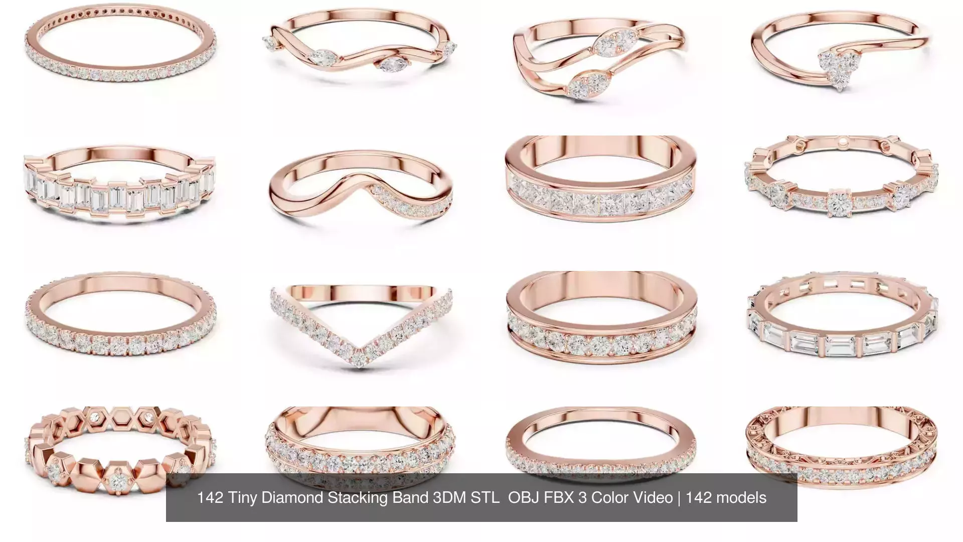 142 Tiny Diamond Stacking Band 3DM STL OBJ FBX 3 Color Video 3D Model Collection_2