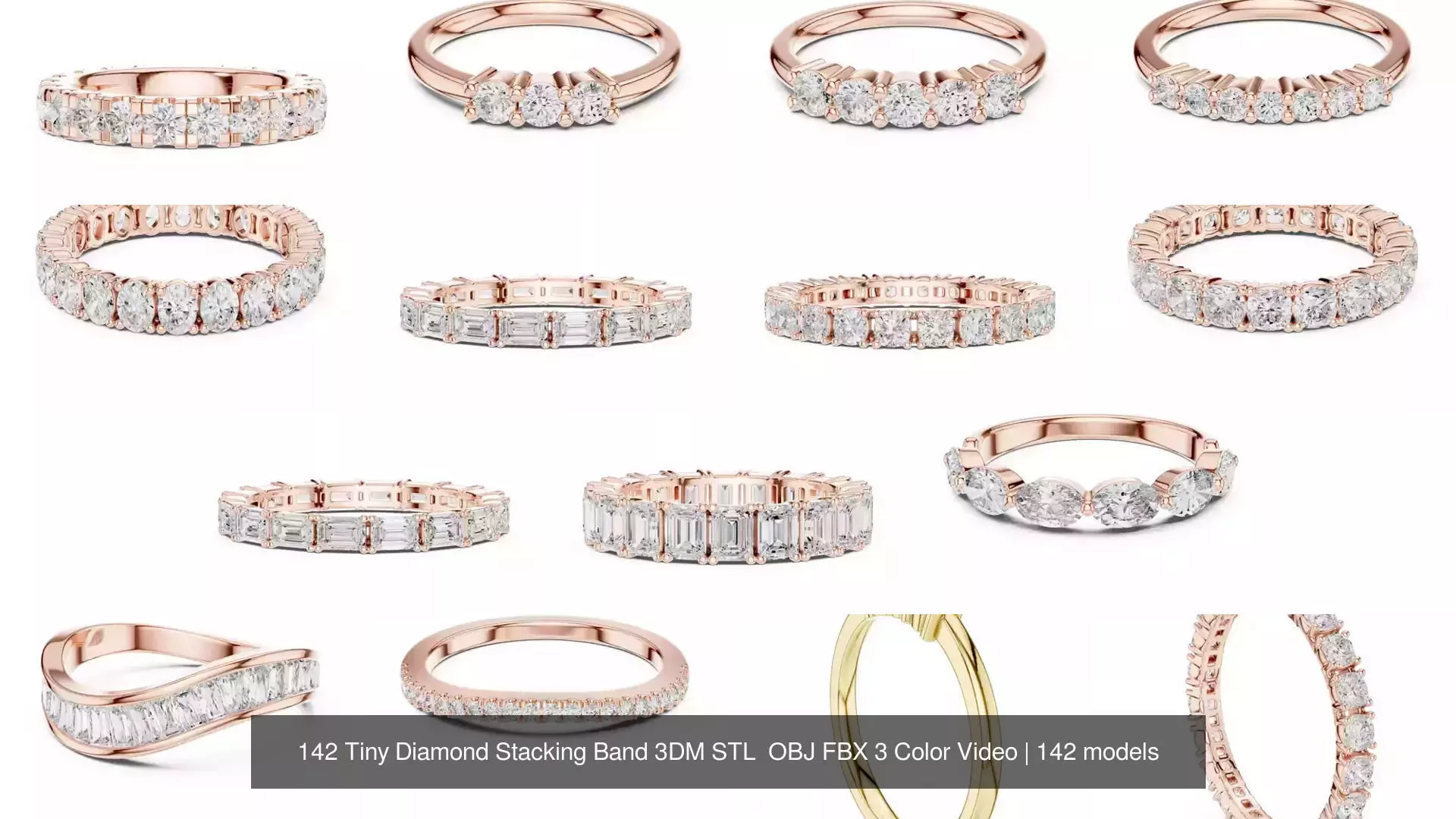 142 Tiny Diamond Stacking Band 3DM STL OBJ FBX 3 Color Video 3D Model Collection_16