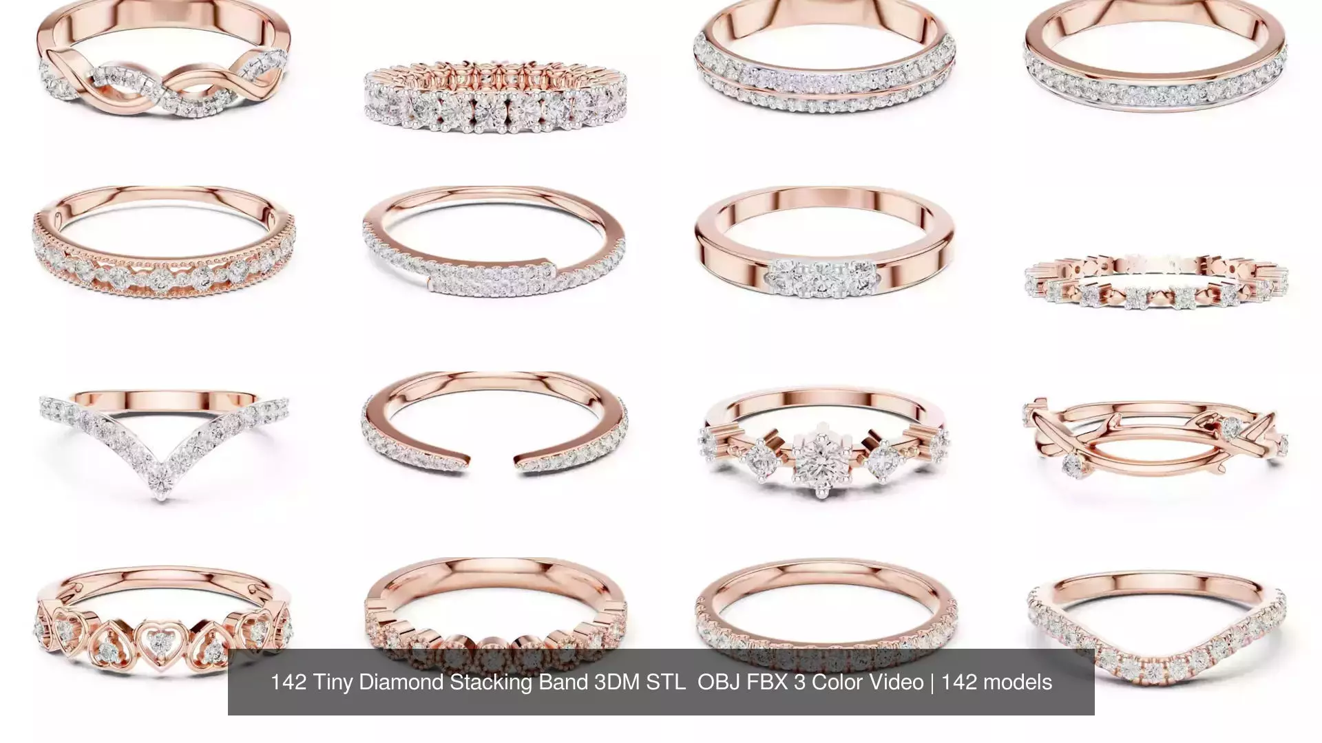 142 Tiny Diamond Stacking Band 3DM STL OBJ FBX 3 Color Video 3D Model Collection_0