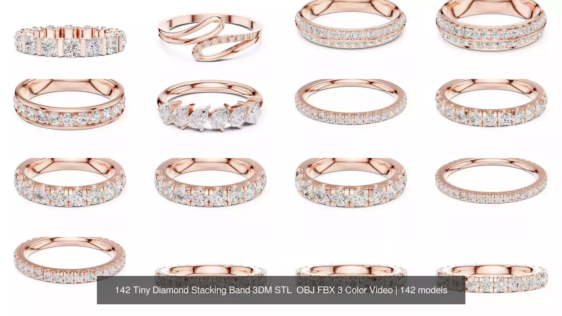 142 Tiny Diamond Stacking Band 3DM STL OBJ FBX 3 Color Video 3D Model Collection_14
