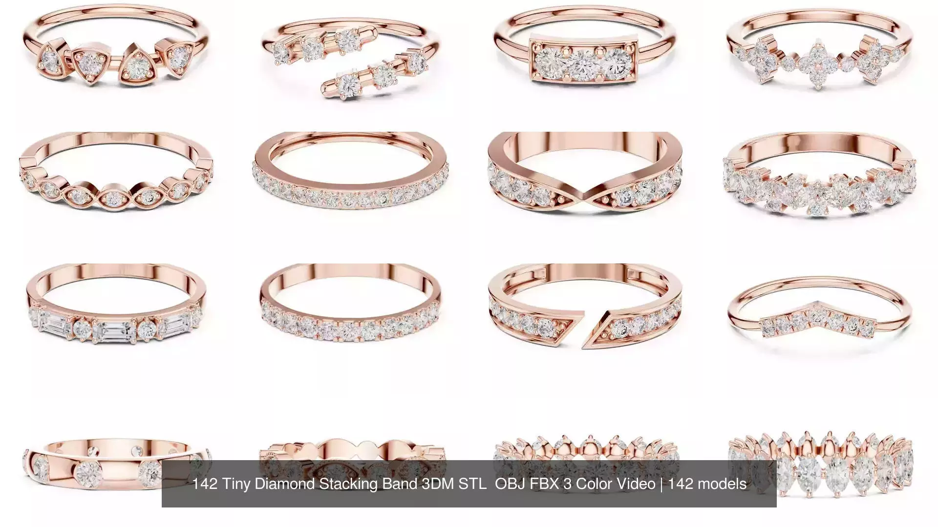 142 Tiny Diamond Stacking Band 3DM STL OBJ FBX 3 Color Video 3D Model Collection_6
