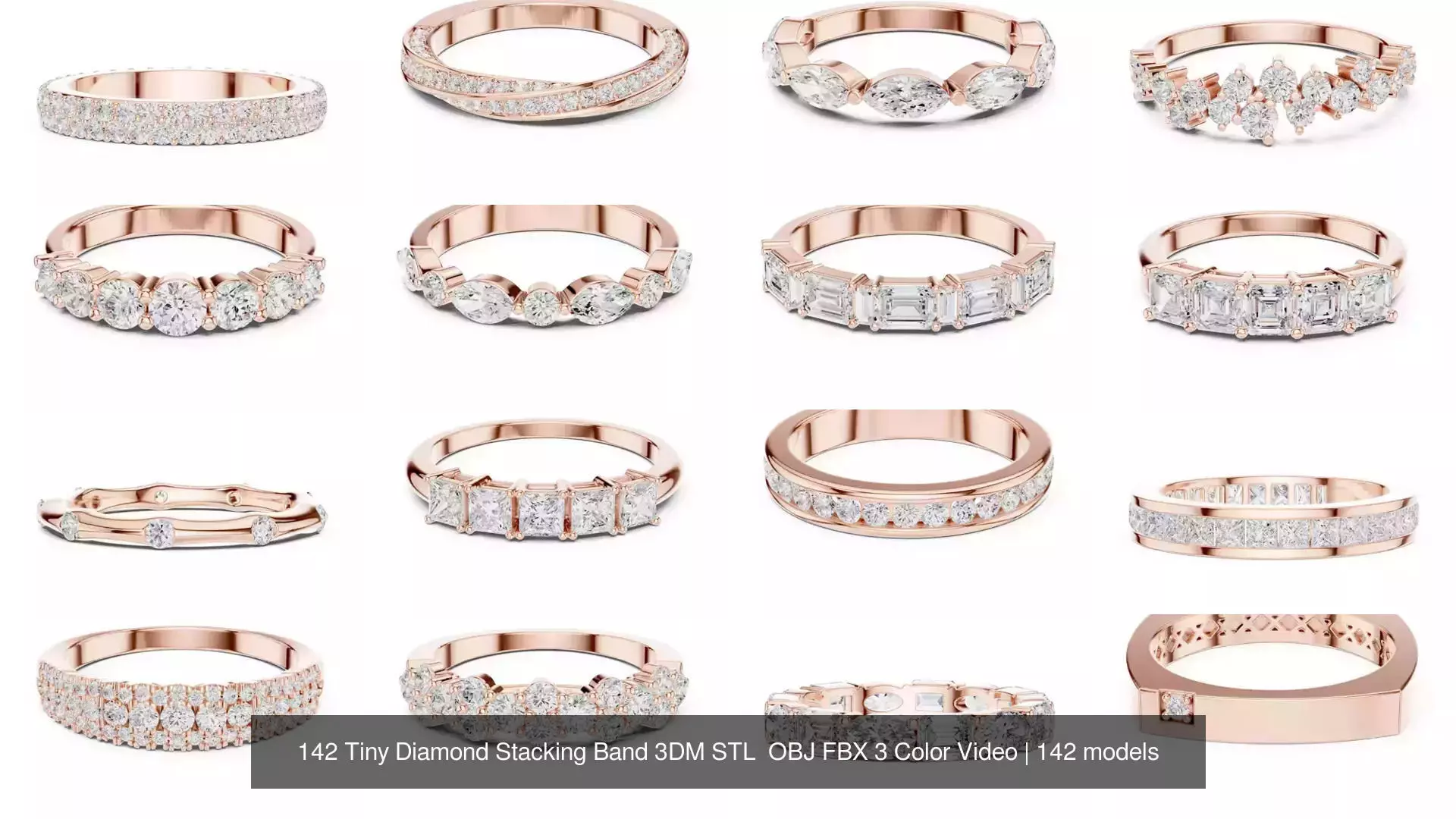 142 Tiny Diamond Stacking Band 3DM STL OBJ FBX 3 Color Video 3D Model Collection_8