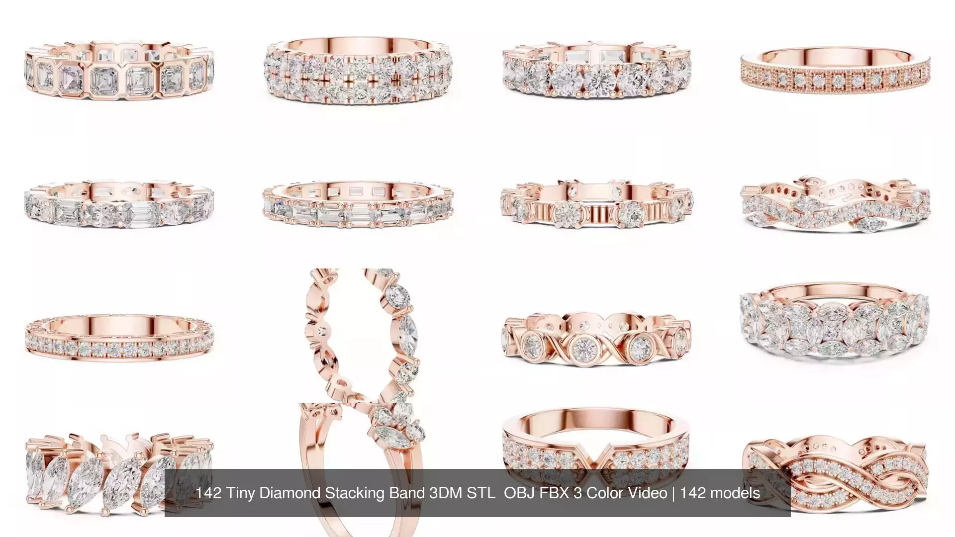 142 Tiny Diamond Stacking Band 3DM STL OBJ FBX 3 Color Video 3D Model Collection_12