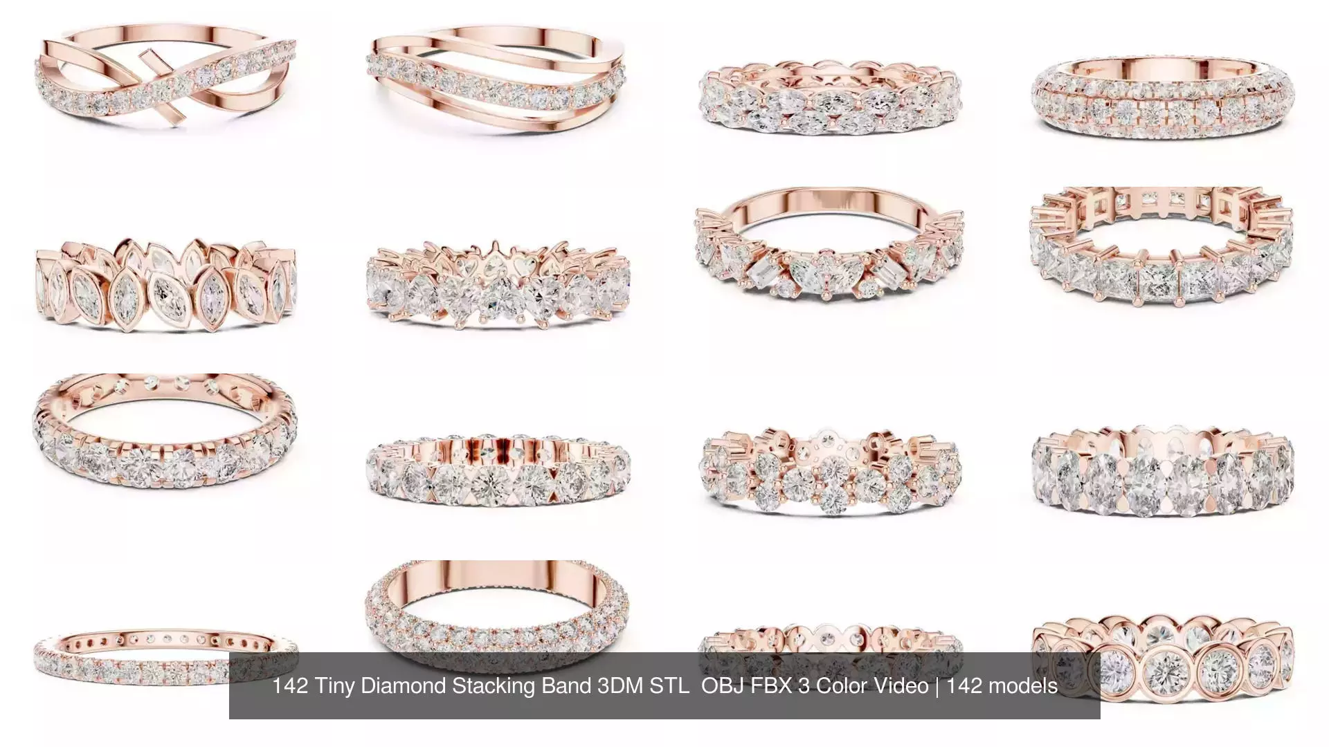 142 Tiny Diamond Stacking Band 3DM STL OBJ FBX 3 Color Video 3D Model Collection_10