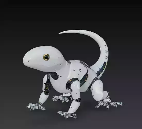 White Lizard Robotic Creature Sci-Fi Fantasy Model