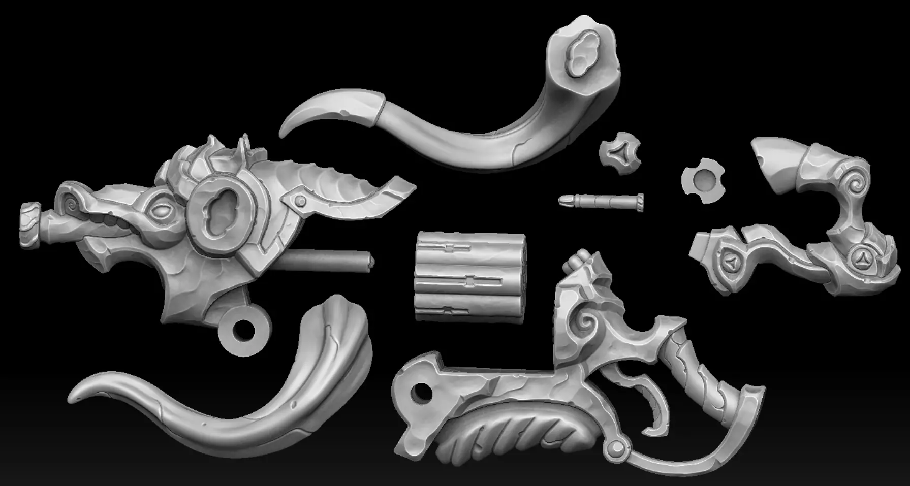 Stylized bull revolver rifle 3d print 3D print model_2