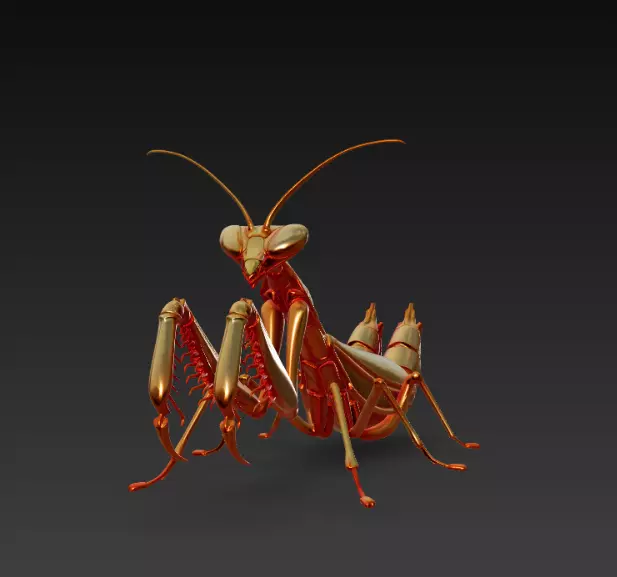 Golden Robotic Mantis Futuristic Insectoid Model 3D print model