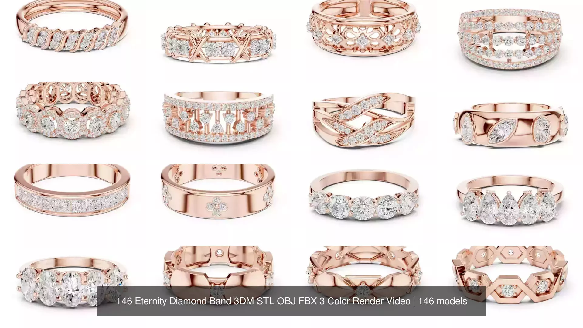 146 Eternity Diamond Band 3DM STL OBJ FBX 3 Color Render Video 3D Model Collection_1