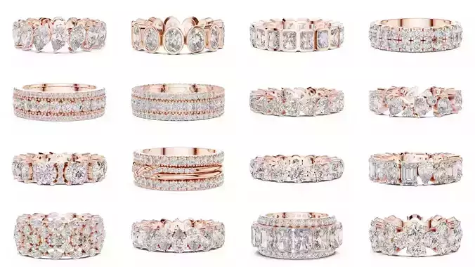 146 Eternity Diamond Band 3DM STL OBJ FBX 3 Color Render Video 3D Model Collection