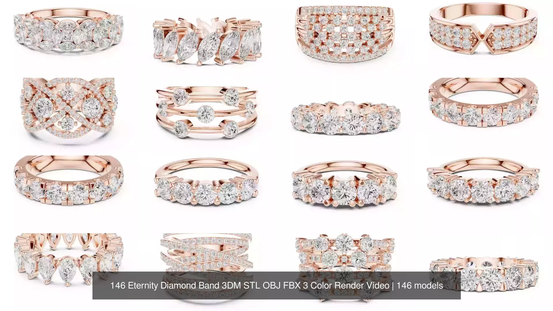146 Eternity Diamond Band 3DM STL OBJ FBX 3 Color Render Video 3D Model Collection_16