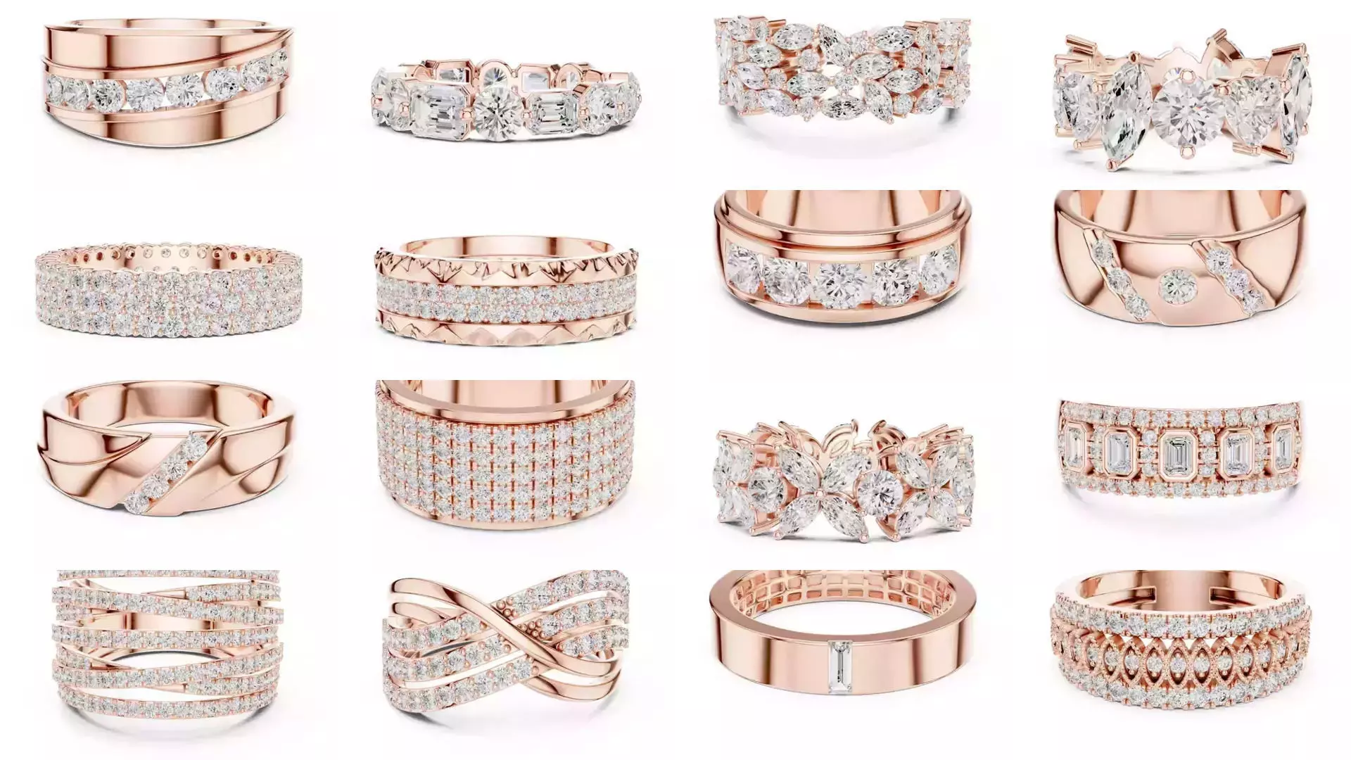 146 Eternity Diamond Band 3DM STL OBJ FBX 3 Color Render Video 3D Model Collection_10