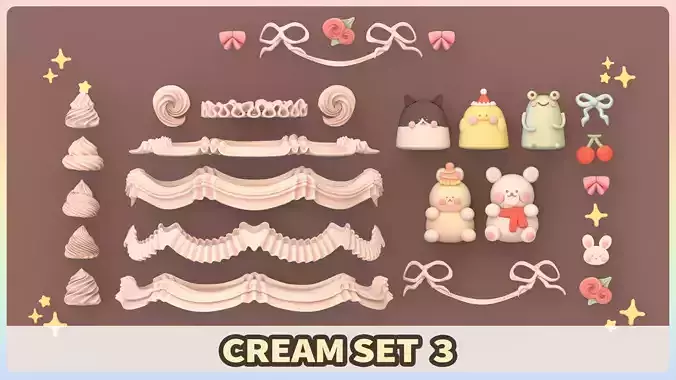 Whipped Cream Set 3 and Cute Animal Decoration