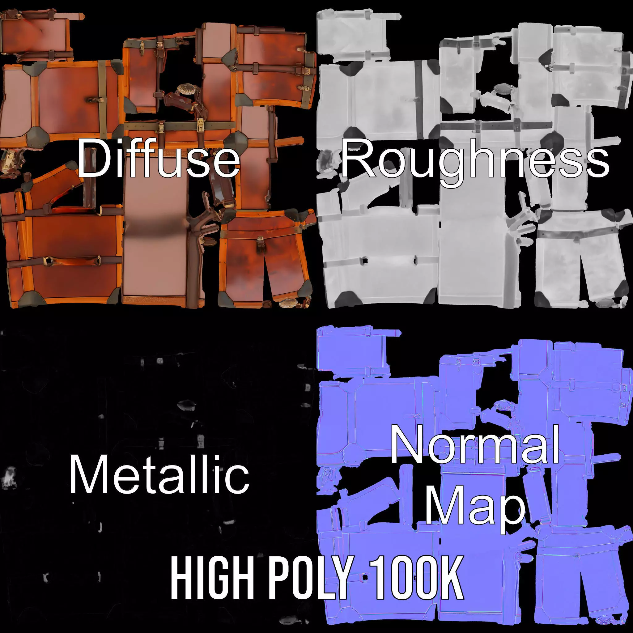 Vintage Leather Trunk model pack Low-poly 3D model_3