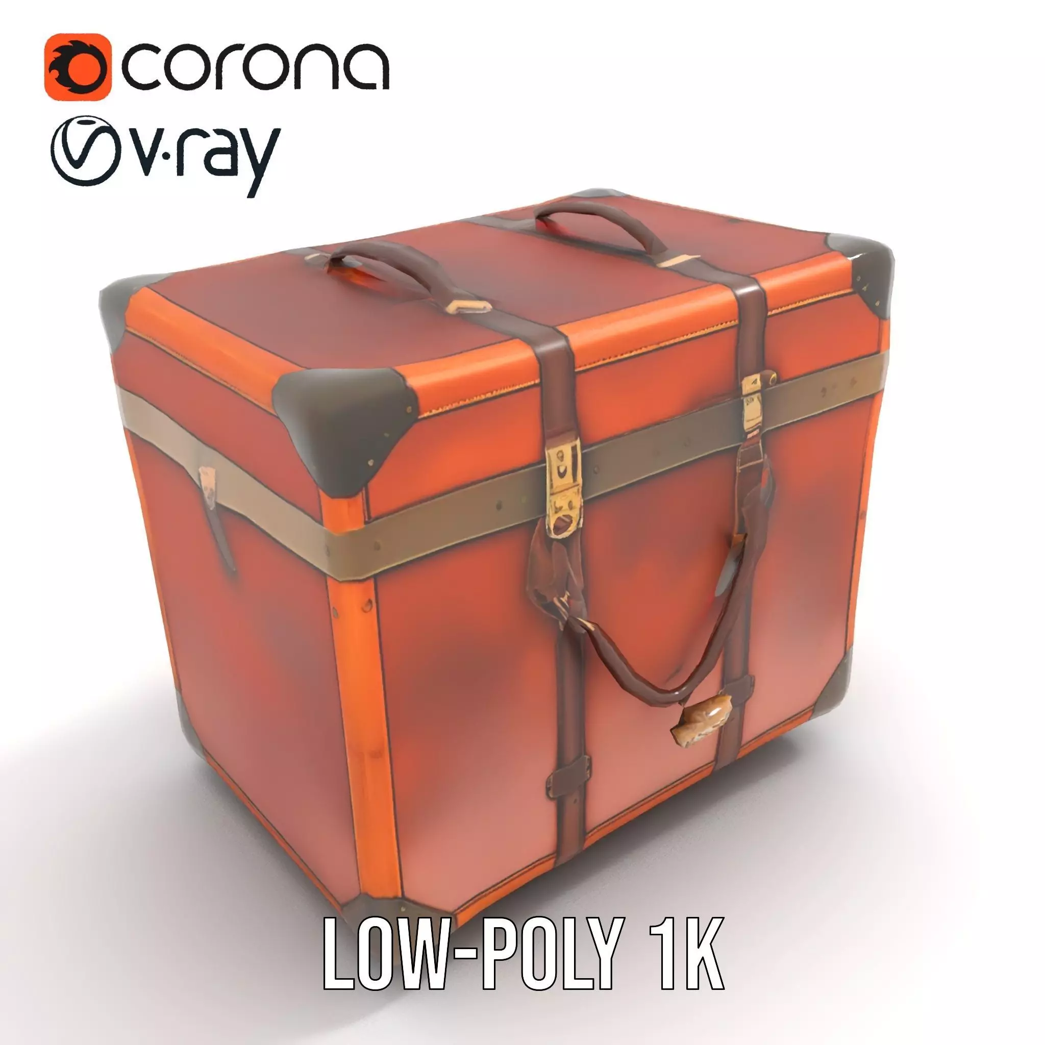 Vintage Leather Trunk model pack Low-poly 3D model_12