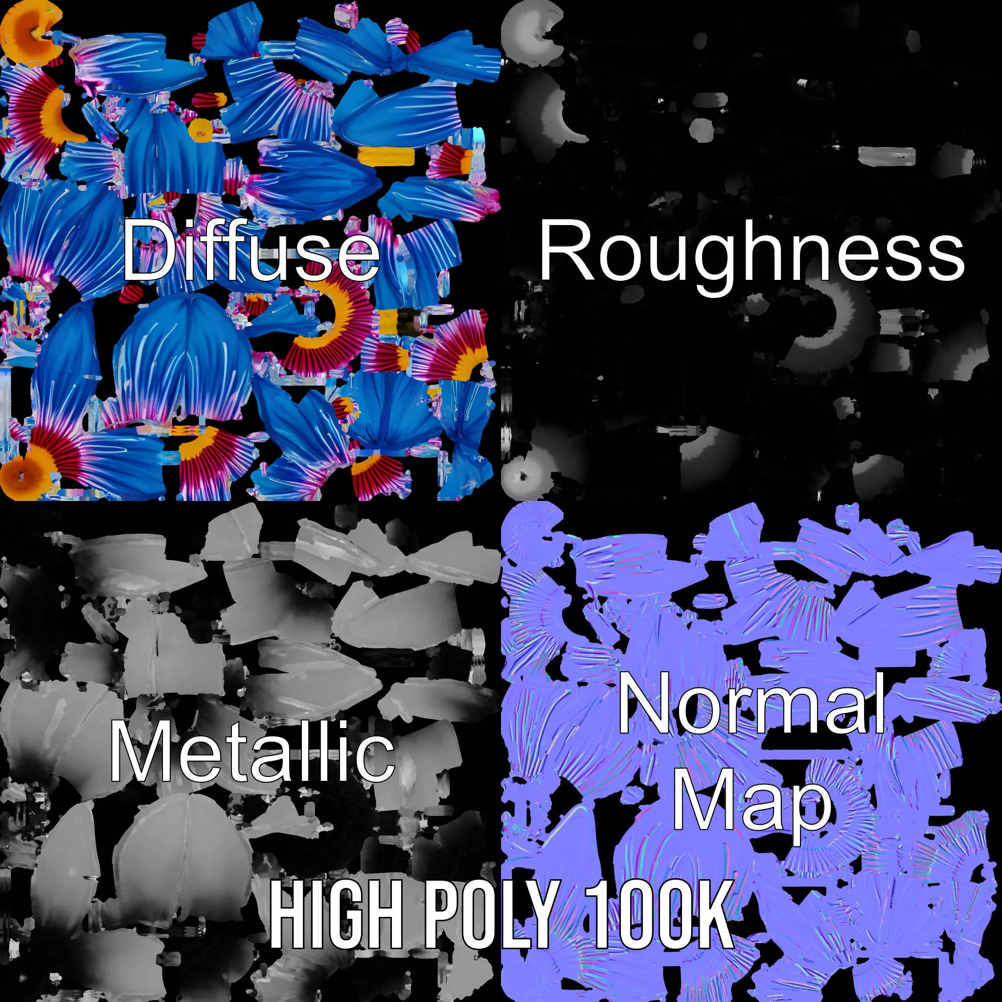 Vivid Blue Blossom model pack Low-poly 3D model_3