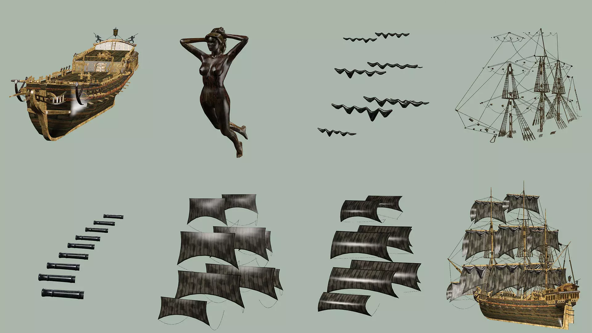 Sailboat Galleon - Game Ready B Low-poly 3D Model Low-poly 3D model_13