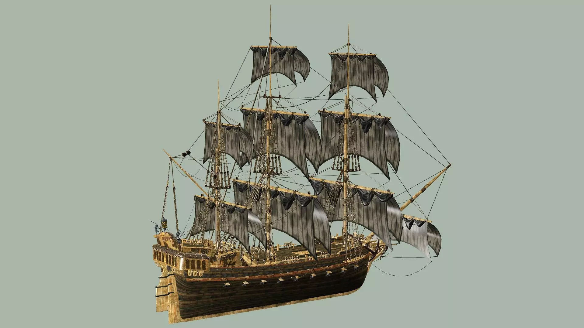 Sailboat Galleon - Game Ready B Low-poly 3D Model Low-poly 3D model_5